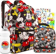 MICKEY MOUSE Disney Backpack and Lunch Box Set For Kids - Bundle with Classic Mickey Backpack, Classic Mickey Lunch Bag, Tattoos, & More | Mickey Backpack For Boys