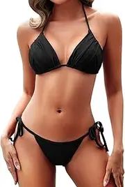 [Zojuyozio] Women Two Piece Bikini Swimsuit Halter Triangle Bathing Suits Cheeky String Bikini Sets