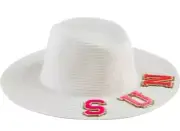 Mud Pie Patch Fedora Hat Sun Beach Wide Brim Sun Embroidered White New