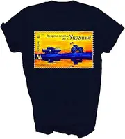 [MPSstudio] Ukrainian Farmer Tractor Tank New Postage Stamp Unisex Shirt Gift Women Men T-Shirt (Navy;XL)