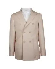 Made in Italy Double Breasted Linen Blazer Men Beige Suits & Blazers