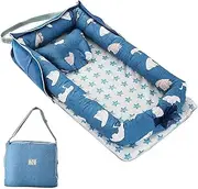 Estrella-L Cotton Portable Crib Neonatal Foldable Backpack Travel Crib Bionic Bed, 0-12 Months Baby Multi-Function Bed Lounge (Blue)