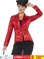 Red Sequined Tailcoat Jacket Ringmistress Circus Showgirl Fancy Costume