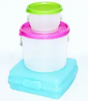 Tupperware Lunch Set of 3 Containers Sandwich Keeper, Canister, Snack Cup Pink