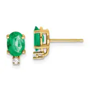 14k Yellow Gold 7x5mm Oval Emerald A Real Diamond Earrings