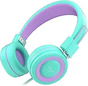 Elecder i37 Kids Headphones Children Girls Boys Teens Foldable Adjustable On Ear Headphones 3.5mm Jack Compatible iPad Cellphones Computer MP3/4 Kindle Airplane School Tablet Purple/Green