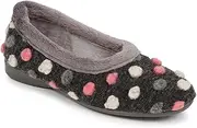 [Pavers] Ladies Playful Wooly Design Slippers - Flexible Non-Slip Sole for Ultimate Comfort - Statement Contrast Pom Poms for Indoor Elegance