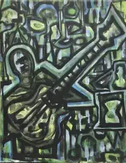 Original Painting Acrylic On Canvas OOAK Figure Man Guitar Music Abstract Art