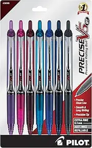 Pilot, Precise V5 RT Refillable & Retractable Liquid Ink Rolling Ball Pens, Extra Fine Point (0.5 mm) Assorted Ink Colors, Pack of 7