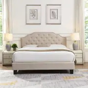 IHOMDEC BEF02 Queen Size Bed Frame Base Mattress Platform Beig