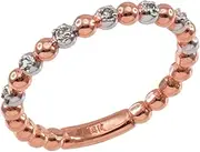 [Modern Contemporary Rings] Fine 14k Two-Tone White and Rose Gold Beaded Stackable Ring with Natural Diamonds