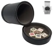 16mm Poker Dice Ivory Tone + PU Leather Grey Felt Lined Dice Cup w/Lid Tray
