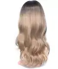 Long Wavy Ombre Curtain Bang Wigs for Women, Light Ash Blond Dark Roots Syntheti