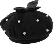 [DEARMAMY] Pearl Beret Women Beret Pearl Octagonal Hat Women Church Hats Women's Newsboy Caps Octagonal Cap Black Acrylic
