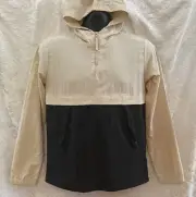 LIONJIE Kid’s HOODED Windbreaker Jacket~Size 14-16/160cm~1/4 ZIP Nylon Black/Tan