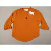 Pink Rose Womens Orange Long Sleeve 1/4 Buttons Blouse Size S