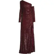 Donna Karan Womens Red Mesh Sequined Formal Evening Dress Gown 8 BHFO 8011