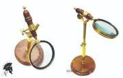 Vintage Wooden and Brass Adjustable Magnifying Glass For Reading Home Office