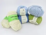 Yarn Lot Fine Soft Wool, Merino, Nylon, Cashmere, Linen Blend Blue, Green, Ivory