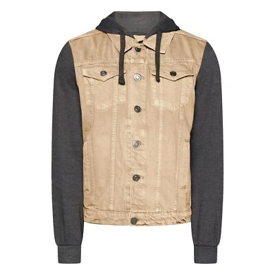 Brave Soul Mens Denim Jacket Hudson Contrast Jersey Hood Regular Fit Outwear