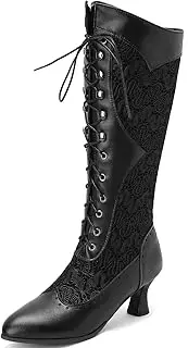 [Smilice] Women Kitten Heel Knee High Boots with Lace up and Block Heel