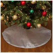Christmas Shoppe Silver Faux Silk 30" Round Tree Skirt Metallic Twist Cord Trim