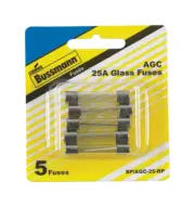 Bussmann Buss Fuses BP/AGC-25-RP, 25 Amp AGC Glass Fuse Mini Automotive NEW 5pk