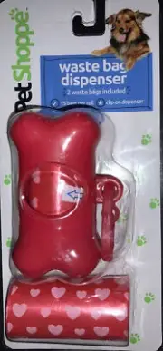 Pet Shoppe Dog Waste Bag Dispenser & 2 Rolls of Bags (15 bags each), RED