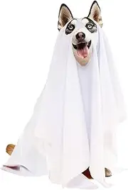 Ahzemepinyo Ghost Dog Costume for Halloween - White Costumes for Dogs and Cats With Ear Opened - Trick or Treat Party Cosplay, Large
