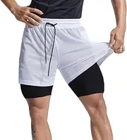 [Ychnaim] Mens 2 in 1 Running Sports Shorts 5" Inseam Lightweight Gym Fitness Training Quick Dry Shorts with Pockets