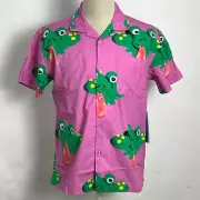 Obey Men's SS Organic Woven Button Down Shirt Frogman Wild Rose Size M NWT