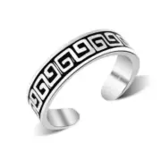 TJS 925 Sterling Silver Toe Ring Square Curl Lines Pattern Adjustable Jewellery