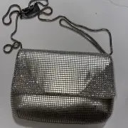 Vintage NWT $375 Whiting and Davis Silver & Bling Mesh Clutch & Strap Bag Purse