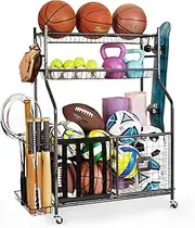 Mythinglogic Garage Storage System, Garage Organizer with Baskets and Hooks, Sports Equipment Organizer for Sports Gear/Toys,Garage Ball Storage for Indoor/Outdoor Use