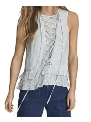 New Reiss Florrie Pleated Front Lace Top Sleeveless Light Blue Women's Size 2