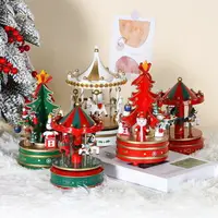 在飛比找樂天市場購物網優惠-圣誕節裝飾禮品旋轉木馬八音盒桌面擺件兒童禮物木質圣誕樹音樂盒