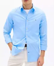Tommy Hilfiger Men's Core Flex Trim-Fit Dobby Button-Down Shirt - Calm Blue M