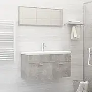 Bathroom Furniture Set Concrete Grey Engineered Wood,Contemporary Bathroom Furniture Set with Sink Cabinet, Basin, and Mirror for Ample Storage and Style Bathroom Furniture