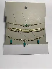 Nordstrom BP. Goldtone Chain Anklets NEW Costume Jewelry Set Of 3 Blue Beads