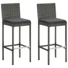 NNEVL Garden Bar Stools with Cushions 2 pcs Grey Poly Rattan