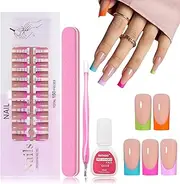 Virellay Square Press On Nails Nail Tips Pastel Colours - Full Cover Fingernails Soft Gel Nail Tips (Colourful, Medium)