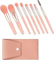 8pcs Pink Travel Makeup Brush Set with Bag - Essential Mini Brushes for Face Foundation, Blush & Eye Shadow - Compact & Portable Cosmetics Tool Kit"