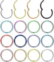 [Kakonia] Surgical Steel Nose Rings Hoop Nose Clicker Ring Septum Jewelry 16G 18G Nose Hoop Lip Rings Nose Helix Cartilage Rook Earrings Nostril Piercing Jewelry Hypoallergenic