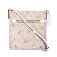 在飛比找momo購物網優惠-【COACH】雙C LOGO帆布拚色文件袋斜背包(白色花卉)