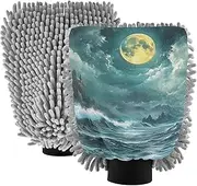 XYMZR Landscape Scary Ocean Absorbent Microfiber Car Wash Mitt, Funny Cute Anime Scratch Free for Cars Cleaning, Home Cleaning Mitts, 2 Pack, 10.24” L x 7.09” W