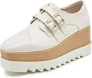 [TOSOFT] Flats Oxfords Shoes for Women Fashion Square Toe Wedge Platform Dress Walking Loafers Sneakers Shoes with Thick Sole