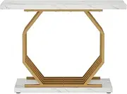 102cm Faux Marble Console Table with Geometric Gold Base, Modern Luxury Home Decor for Living Room