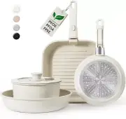 Ceramic Pots and Pans Set Non Stick, 7 Pack Kitchen Cookware Sets Detachabe Hand