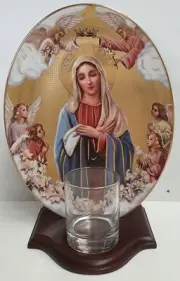 Franklin Mint Coronation of Mary Porcelain Display Plate with Stand c1998 MIB