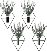 Jexine 4 Pcs Plant Wall Decor Diamond Shape Hanging Planters with Artificial Plants Geometric Wall Decor Metal Hanging Vase Indoor Holder for Living Room Bathroom Home(Eucalyptus)